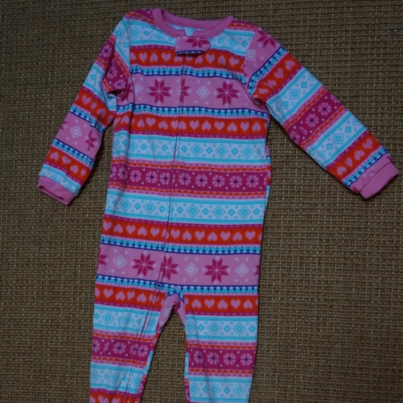 Girls Size 4T Carter's Pink/Aqua 1-piece Flannel PJs - Picture 1 of 3